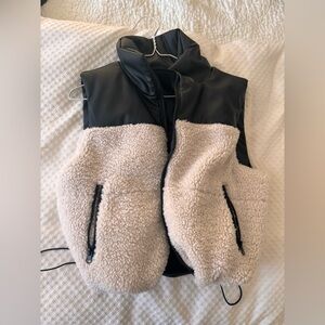 Leather and sherpa down vest